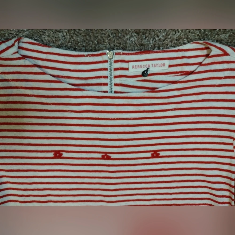 Rebecca Taylor Striped Peplum Blouse With Embroidered Flowers Medium - Picture 5 of 10